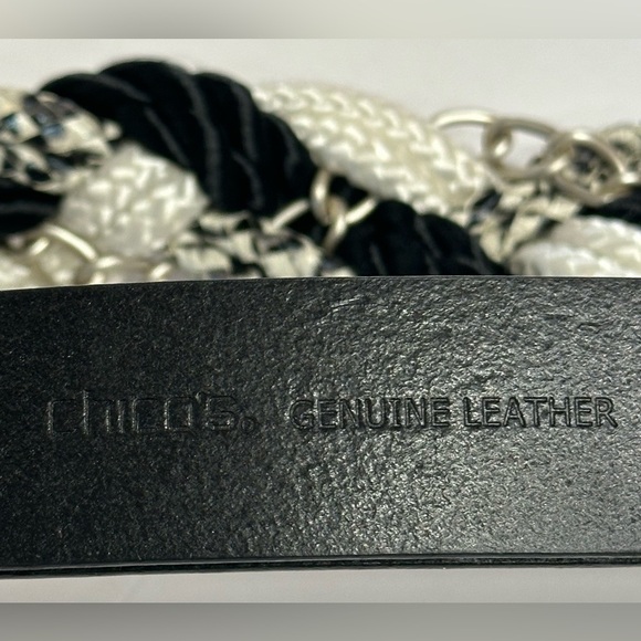 Chico's Womens Genuine Leather Adjustable Waist Silver, White, Black Belt M/L - Picture 10 of 12